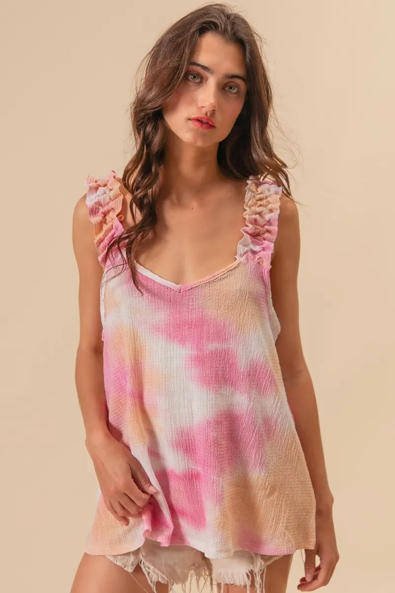 Tie Dye Printed Textured Woven with Ruffled