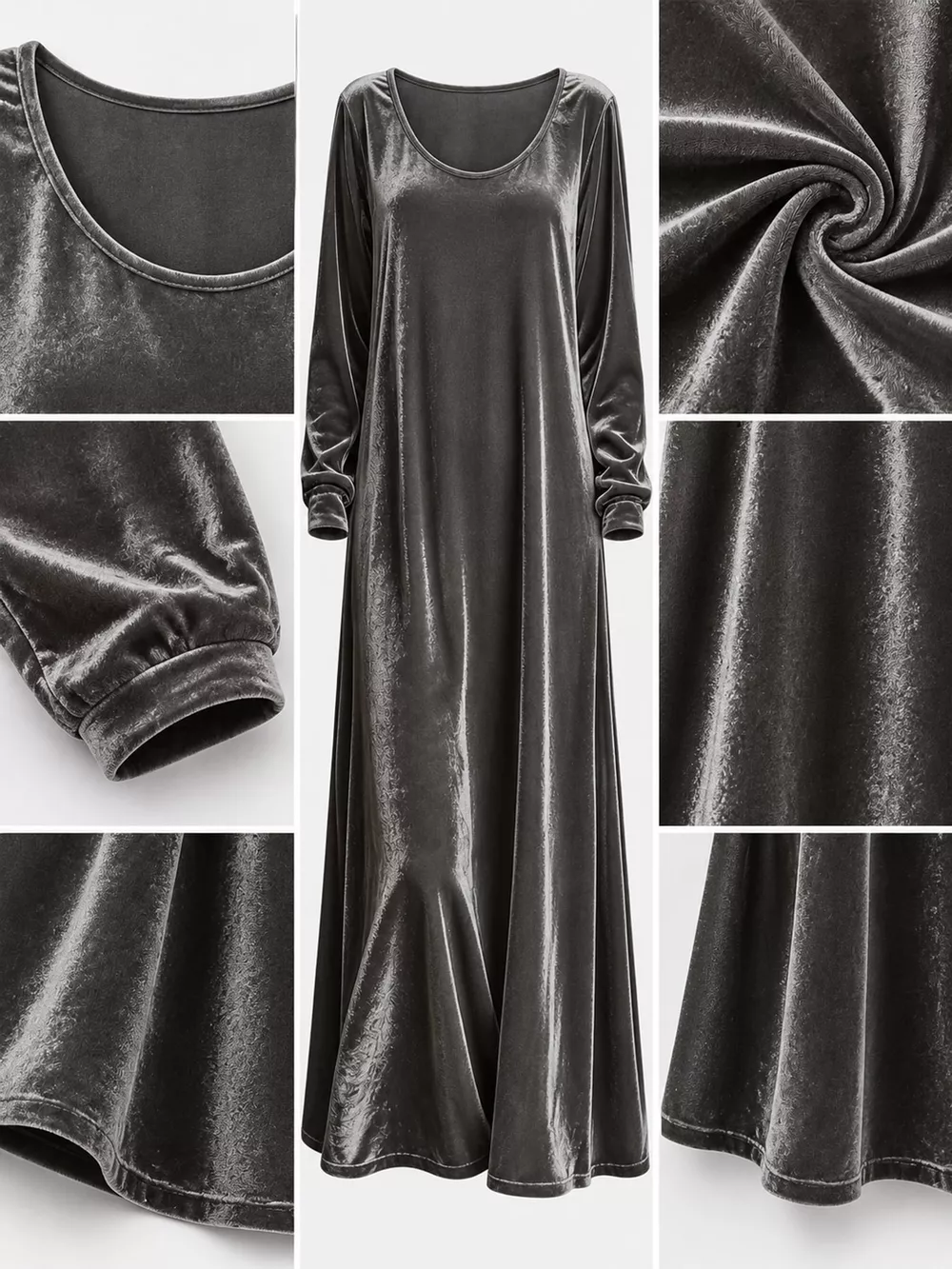 Velvet Long-Sleeve Maxi Dress, image 15
