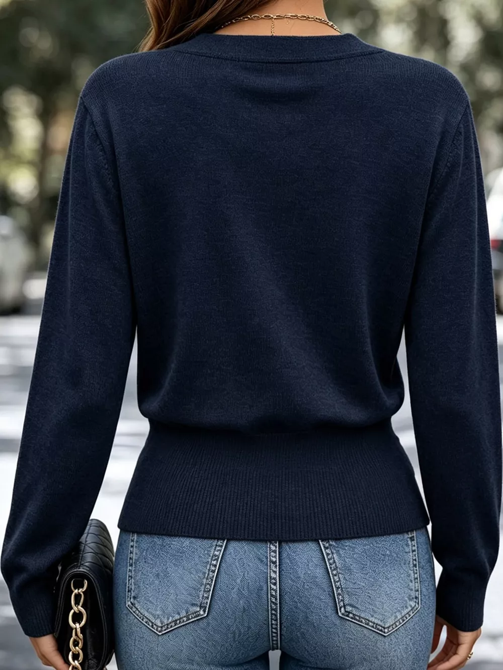 Surplice Elastic Waist Long Sleeve Knit Top, image 12