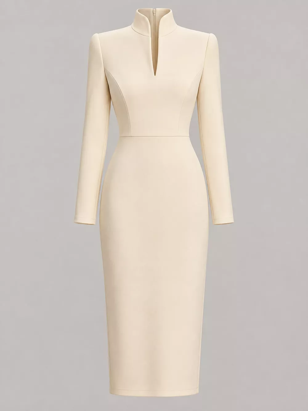 Full Size Stand-Collar Long-Sleeve Midi Dress Plus Size, image 4