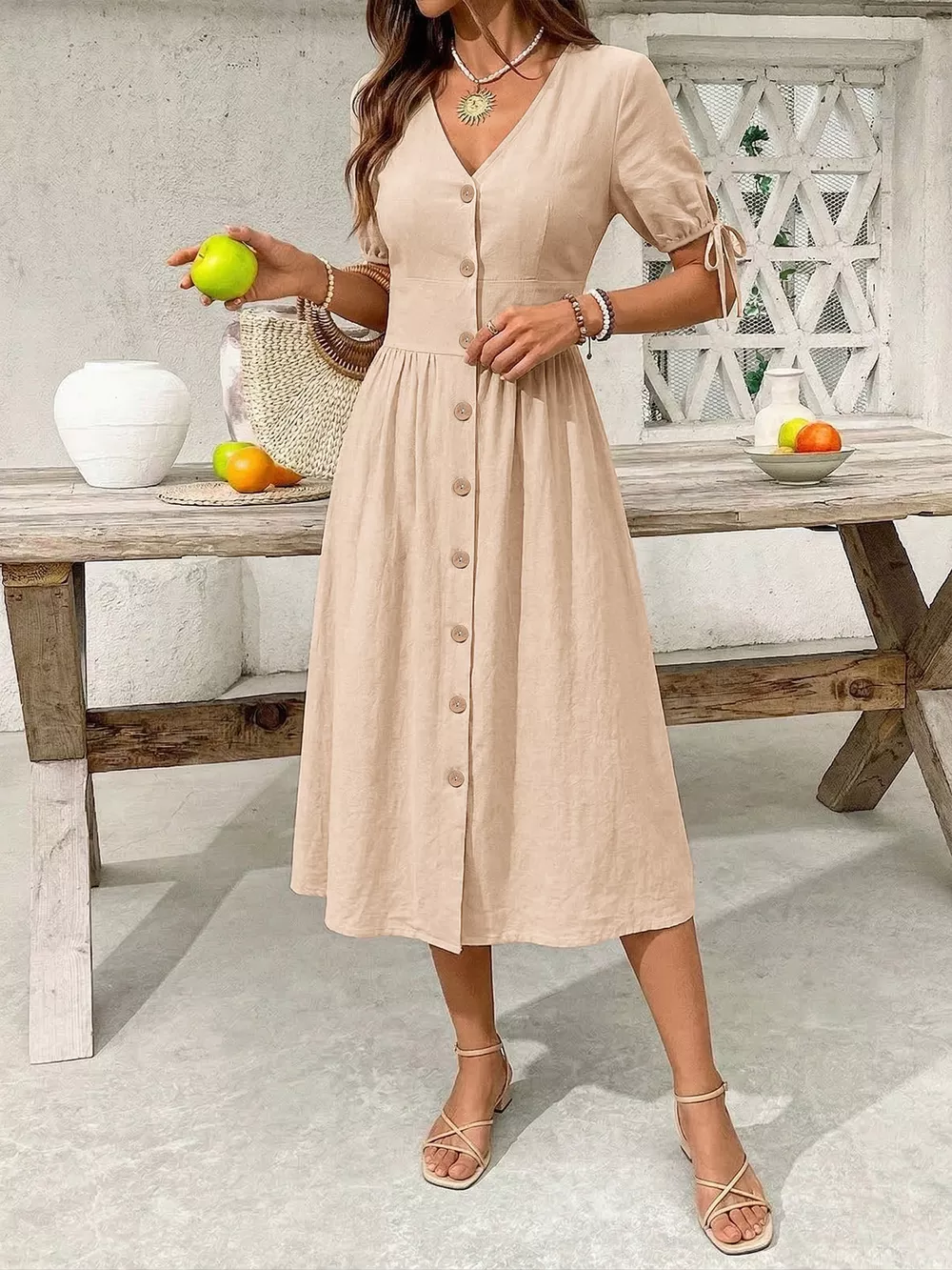 Button-Down Short Sleeve Midi Dress, image 6