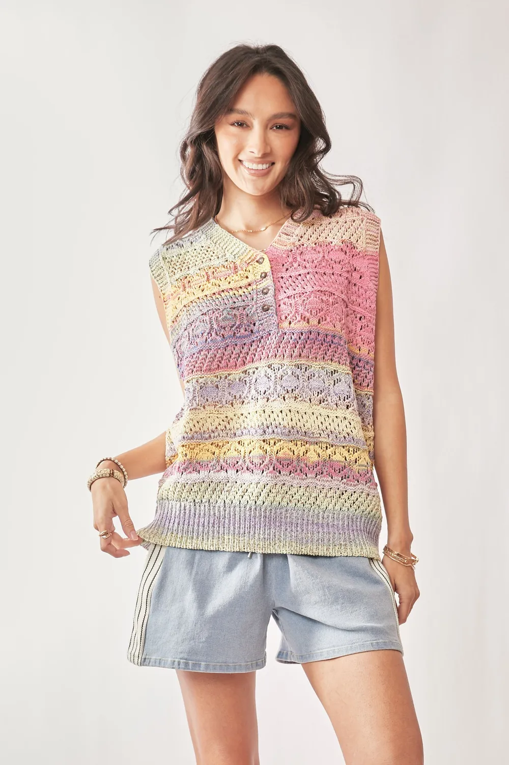Multi Color Crochet Sleeveless Knit Vest Top, image 6