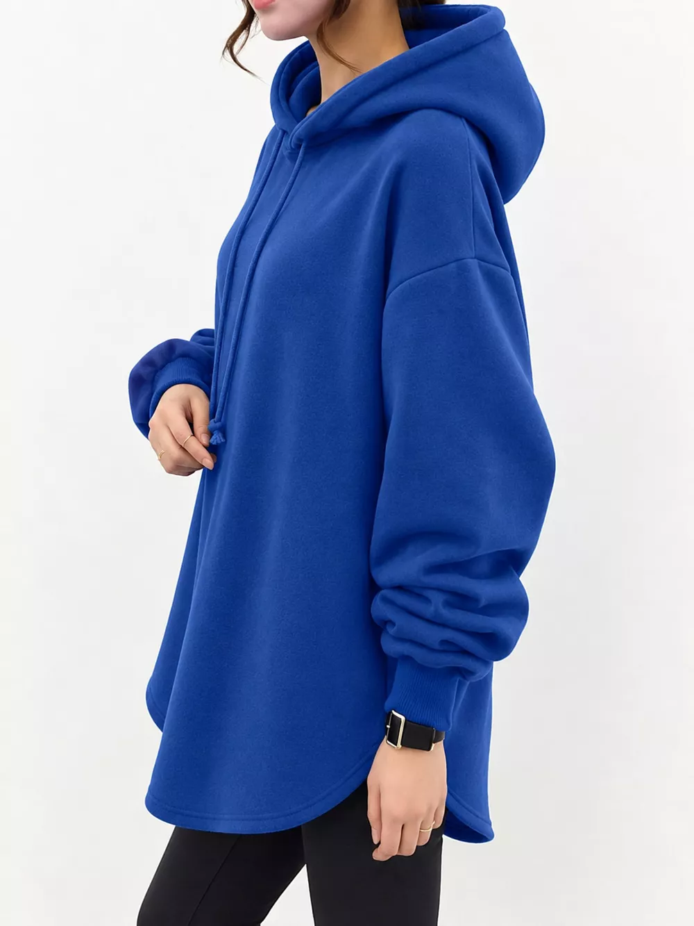 Full Size Drawstring Dropped Shoulder Hoodie Plus Size, image 11