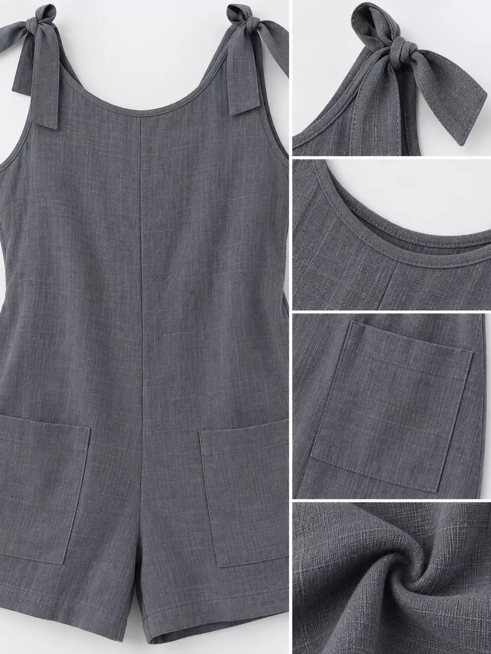 Full Size Tie-Shoulder Romper with Pockets Plus Size, image 5