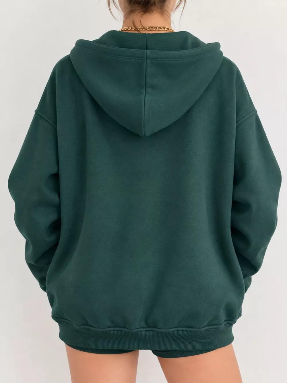Full Size Zip-Up Dropped Shoulder Hoodie Plus Size, image 6