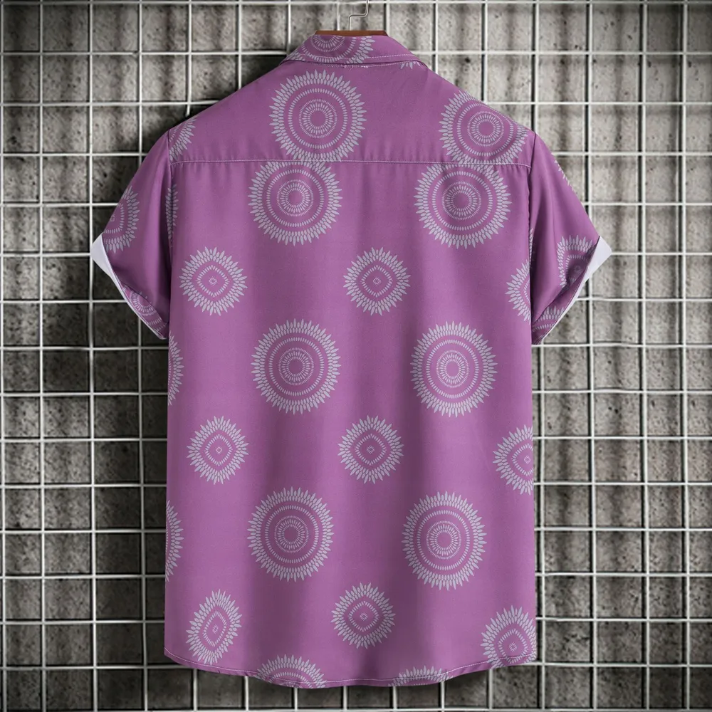 Men's Plus Size Geometric Print Short Sleeve Button-Up Shirt, image 2