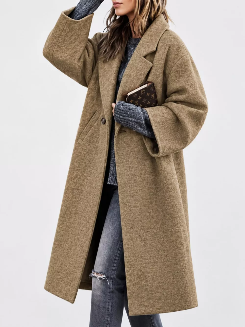Full Size Lapel Collar One Button Coat Plus Size, image 2
