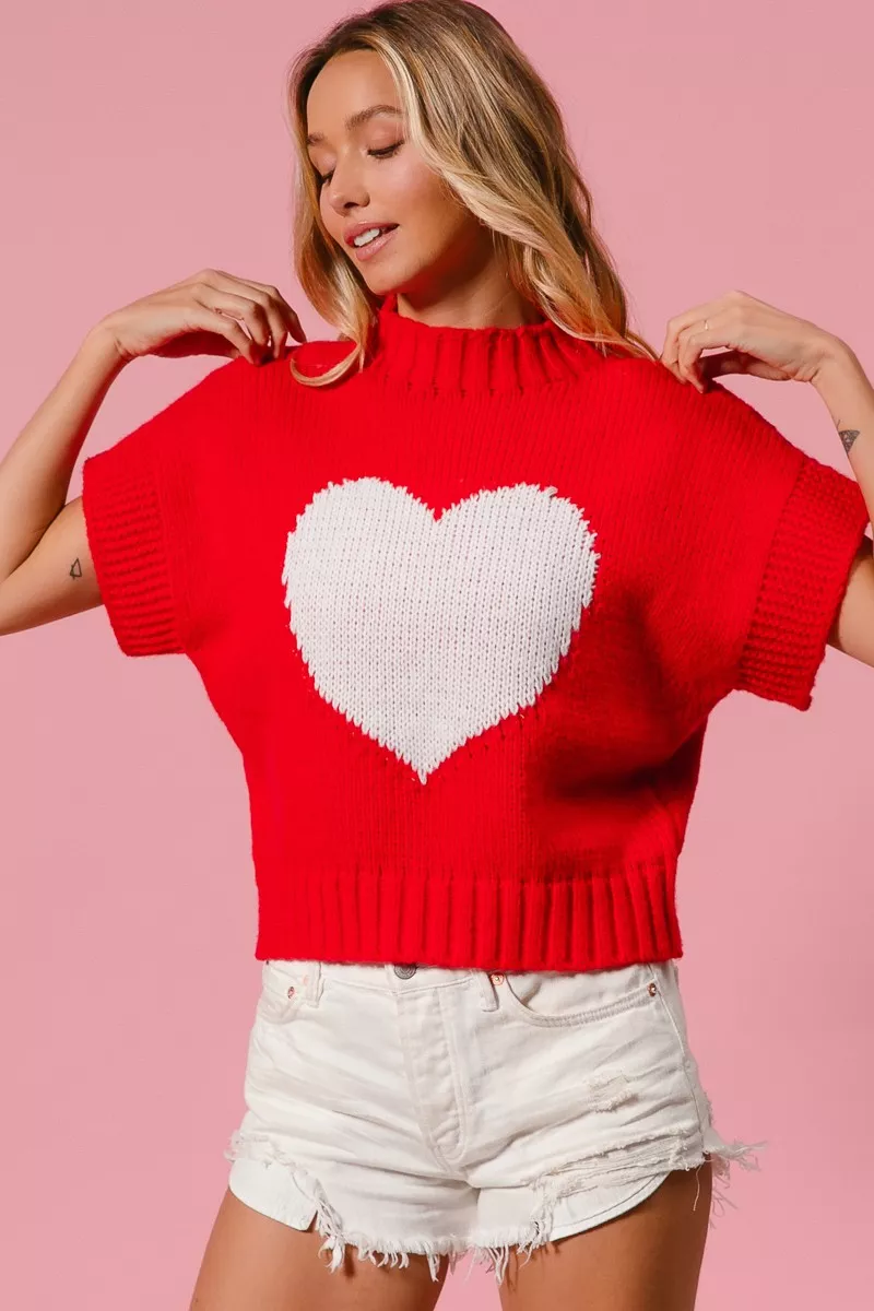 Rib Banded Heart Pattern Valentines Sweater, image 5