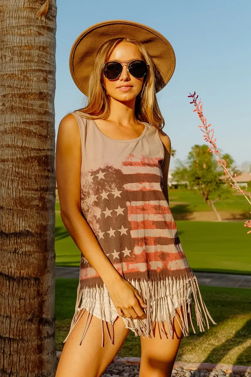 American Flag Print Knit Sleeveless Top, image 6