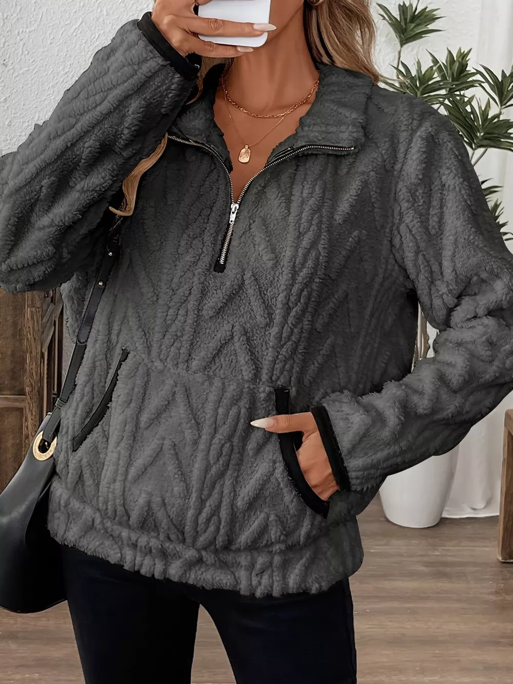 Full Size Quarter-Zip Sherpa Sweatshirt Plus Size, image 20