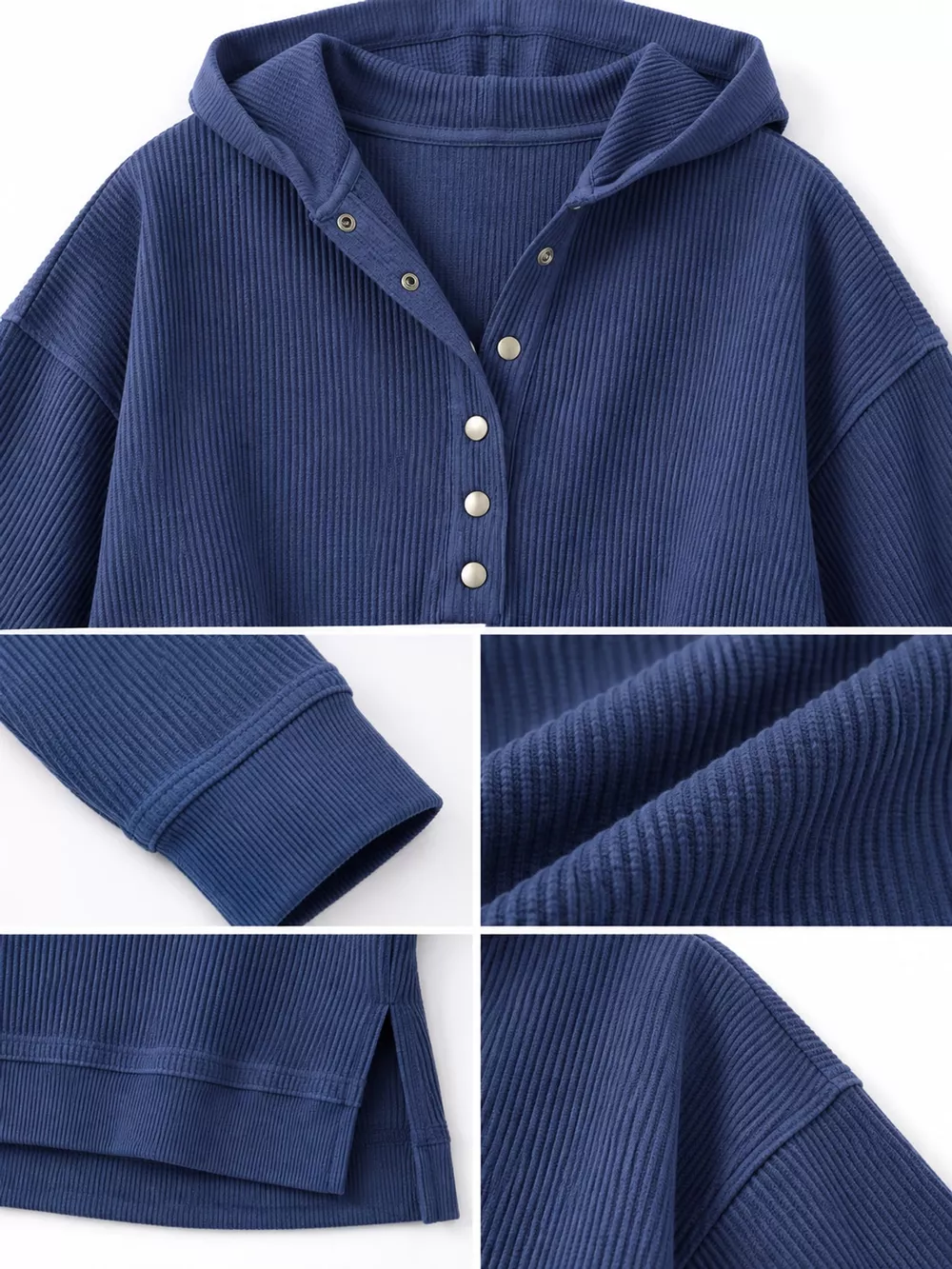 Full Size Snap Button Placket Dropped Shoulder Hoodie Plus Size, image 18