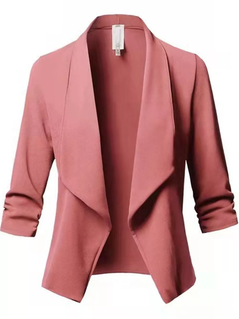 Full Size Open Front Drape Blazer with 3/4 Ruched Sleeves Plus Size, image 12