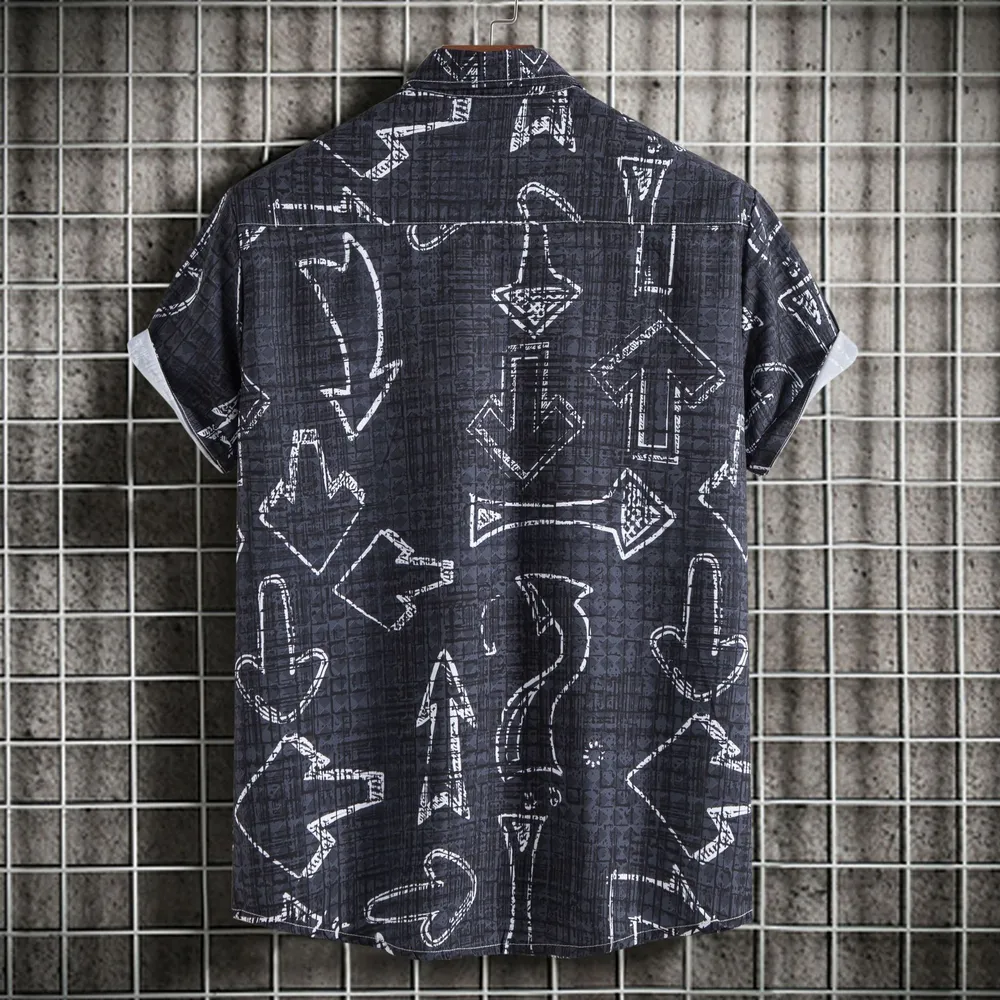 Men's Plus Size Arrow Print Short Sleeve Button Down Shirt, image 2