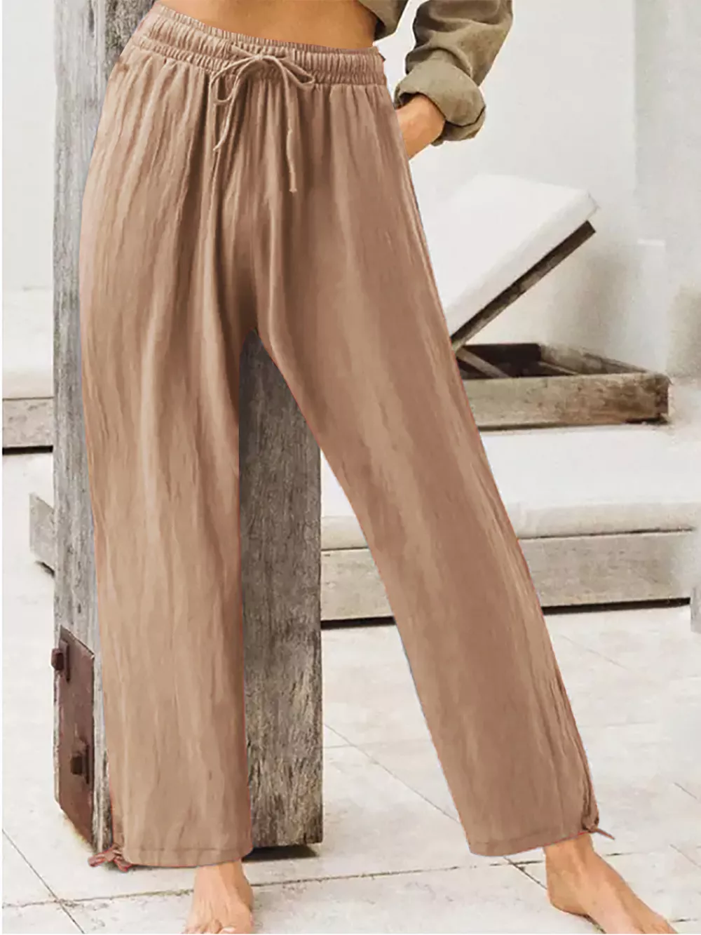 Full Size Casual Drawstring Wide-Leg Pants Plus Size, image 12