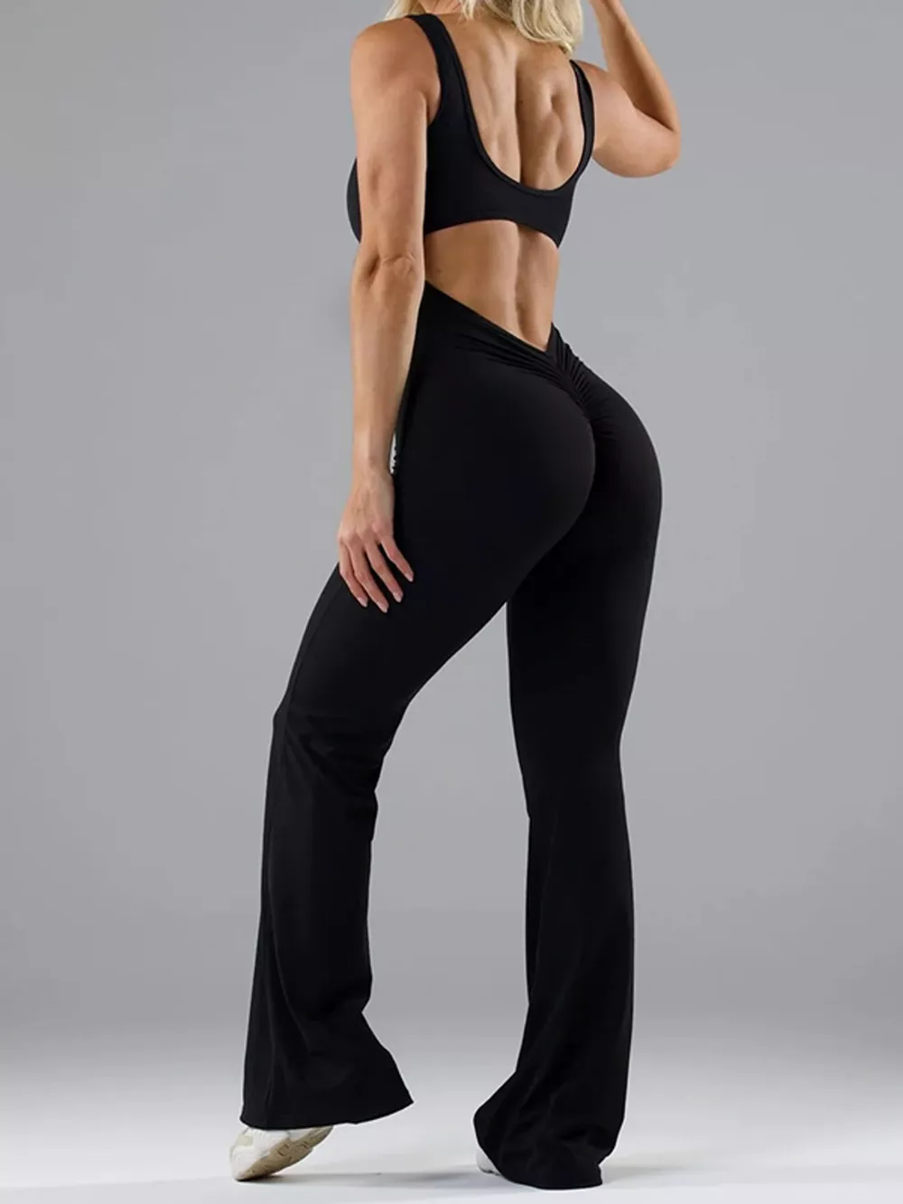 Seamless Scoop Neck Active Jumpsuit with Flared Leg Design, image 2