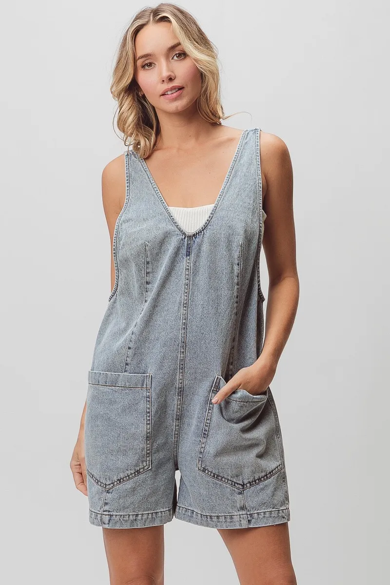 Patch Vintage Washed Denim Shortall