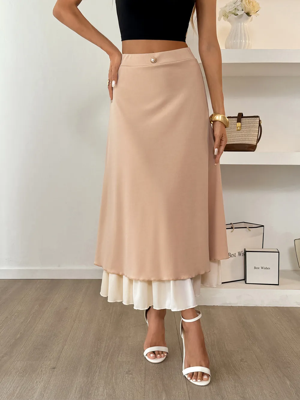 Layered Midi Skirt with Contrast Hem Detail, image 9