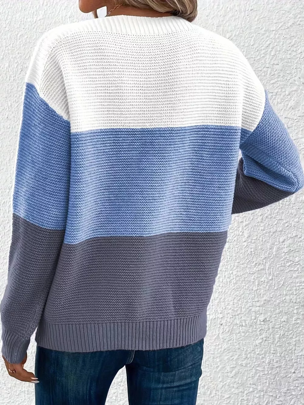 Full Size Color-Block Boat Neck Sweater Plus Size, image 10