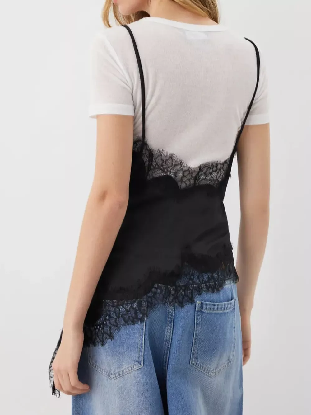 Asymmetric Lace Trim Satin Cami, image 9