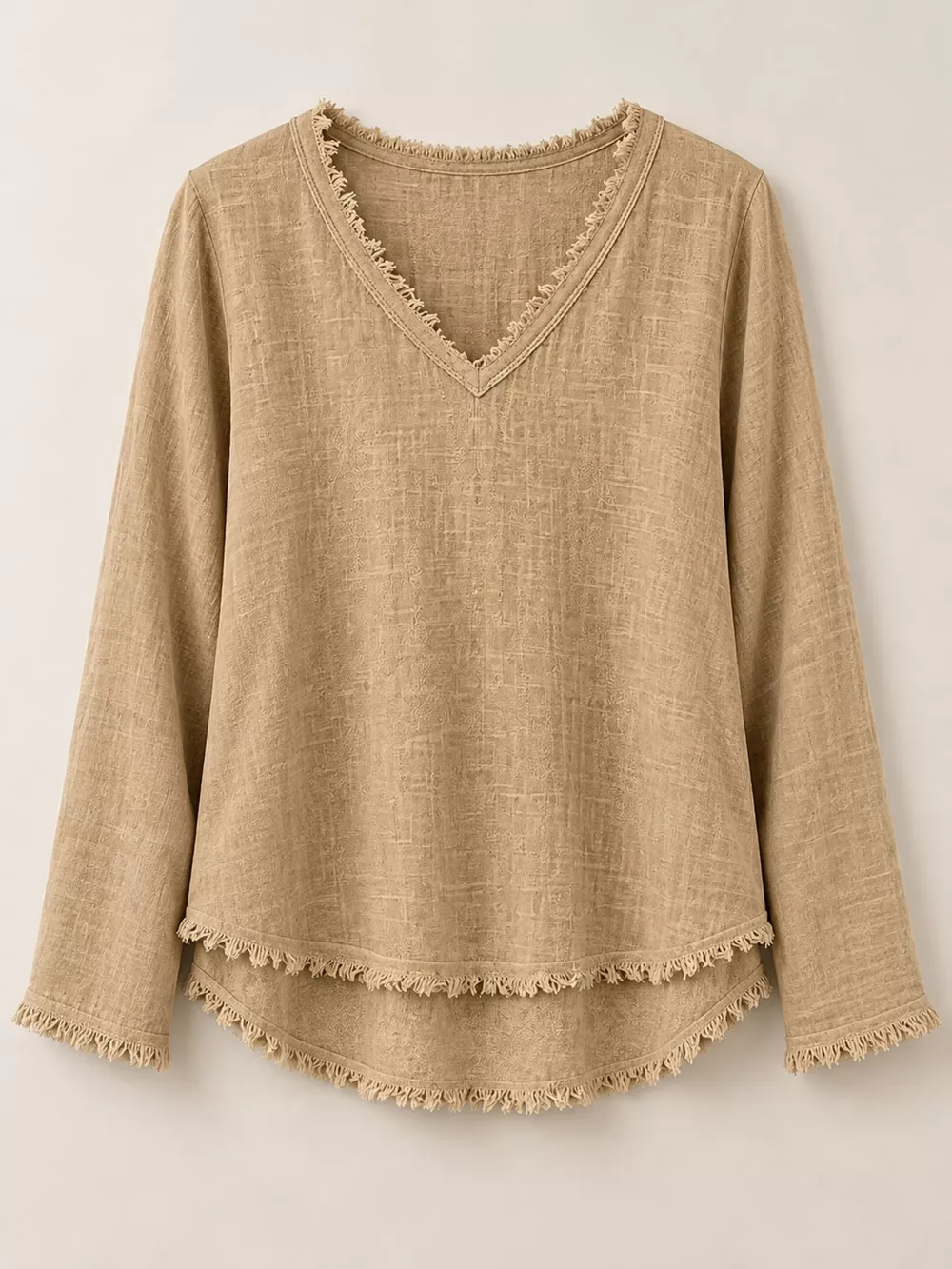 Full Size Frayed Hem V-Neck Blouse Plus Size, image 4