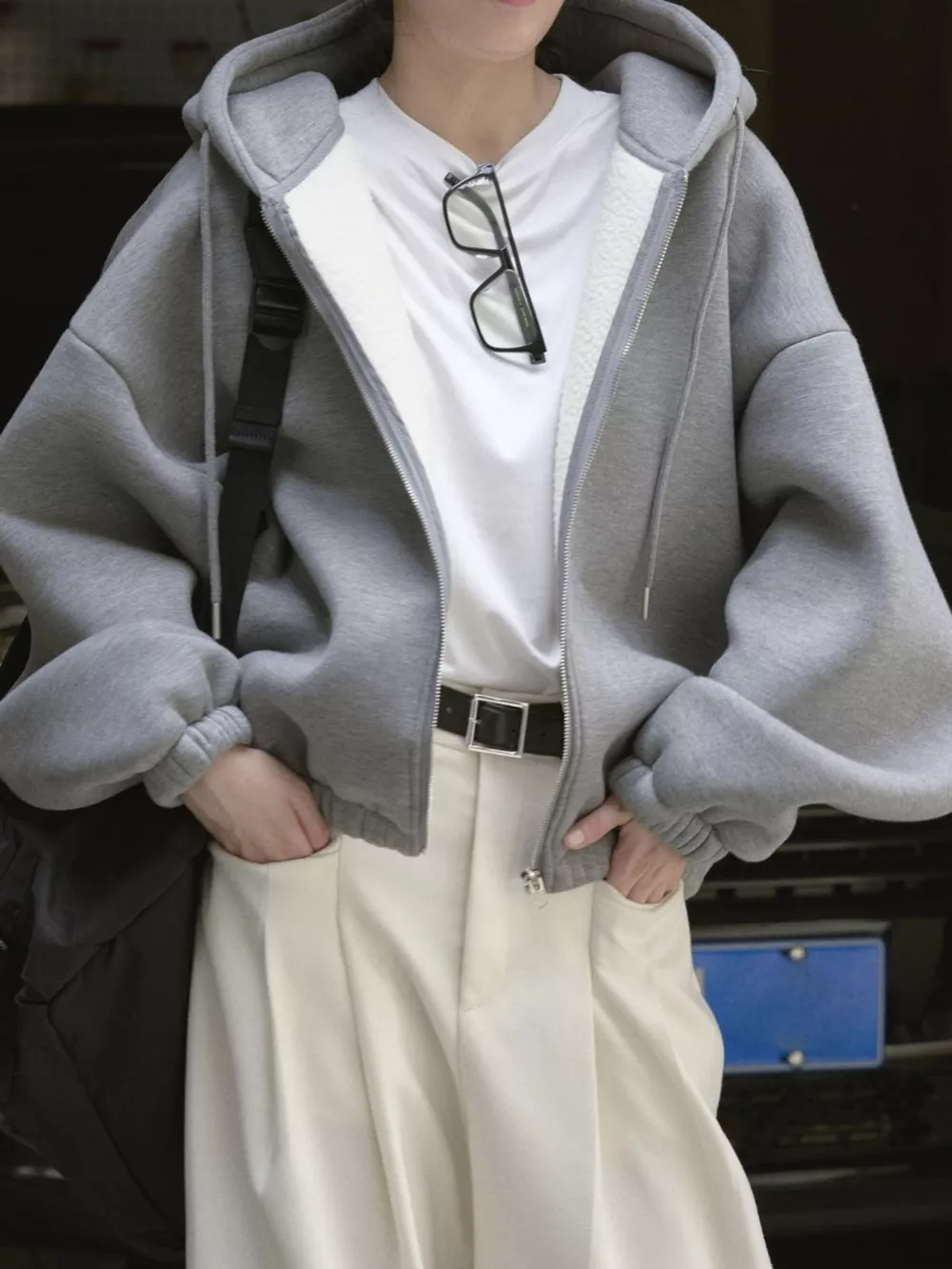 Oversized Fleece-Lined Zip-Up Hoodie