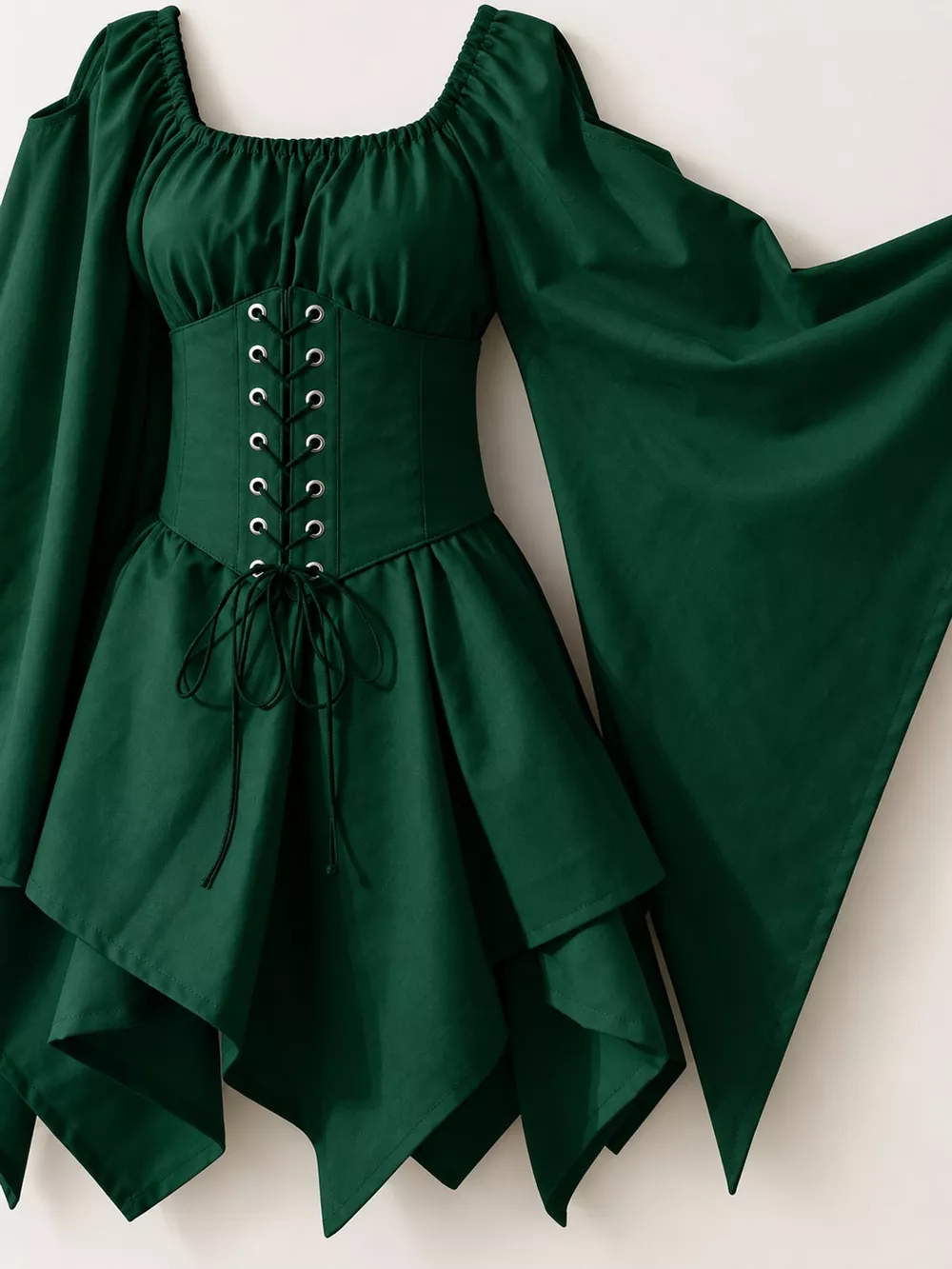 Full Size Lace-Up Flare Sleeve Irregular Hem Dress Plus Size, image 24