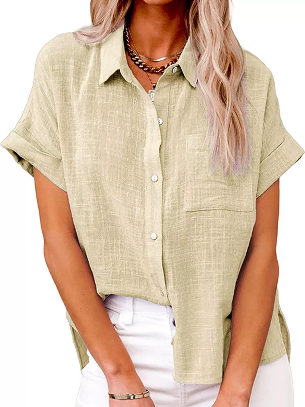 Full Size Button Up Short Sleeve Shirt Plus Size, image 16