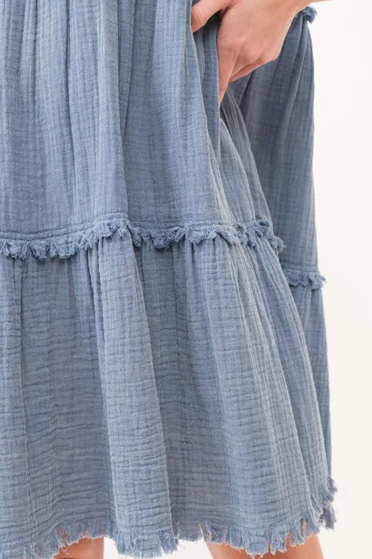 Washed Frayed Detail Tiered Dress, image 7