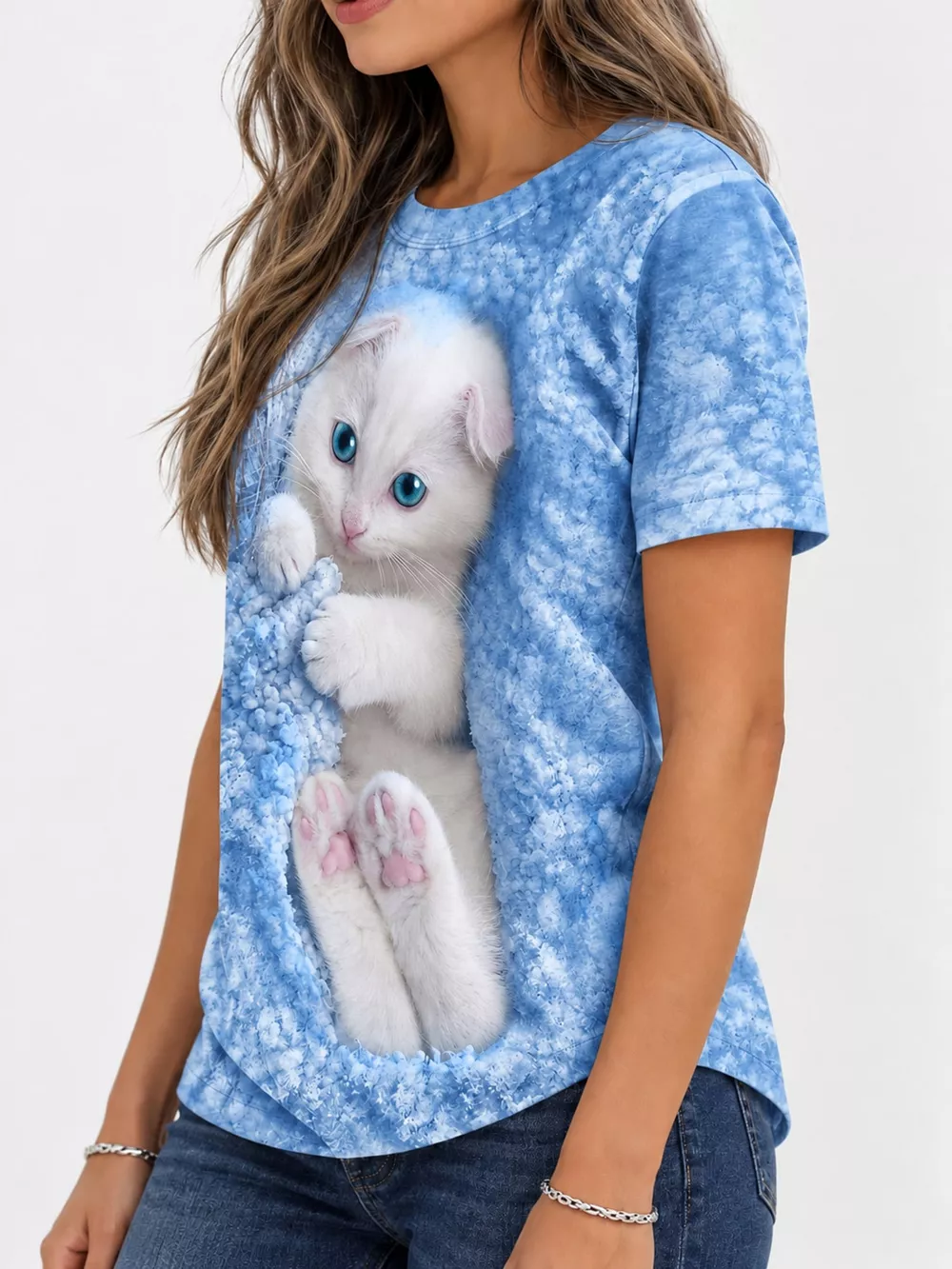 Full Size Cat Graphic Round Neck Top Plus Size, image 18