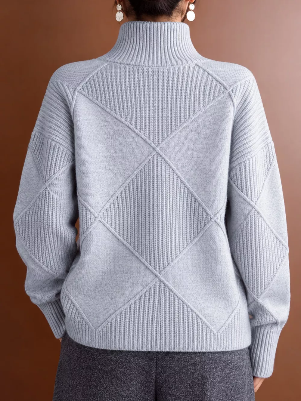 Full Size Diamond Pattern Turtleneck Sweater Plus Size, image 70
