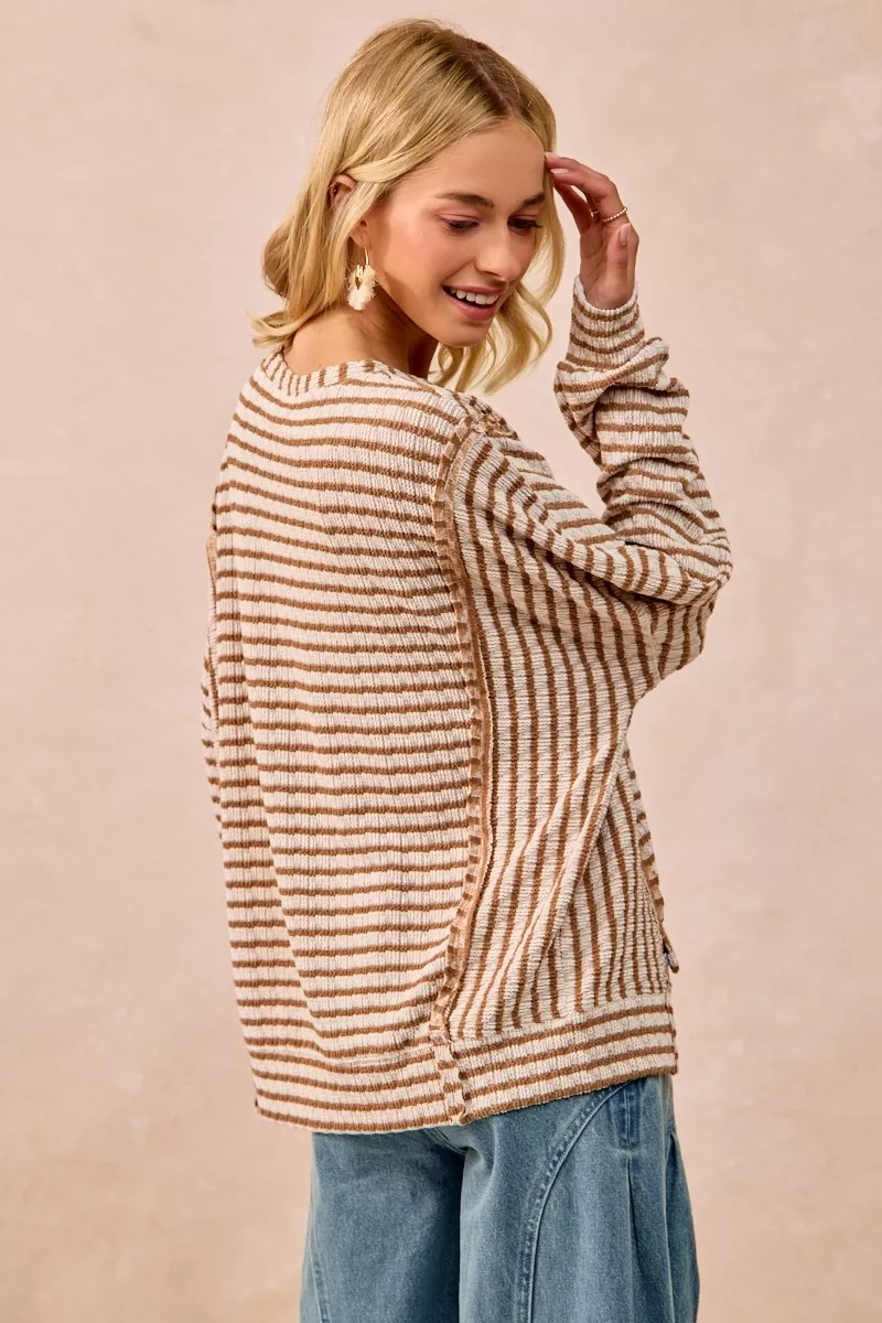 Open Seam Detail Textured Stripe Knit Top, image 9
