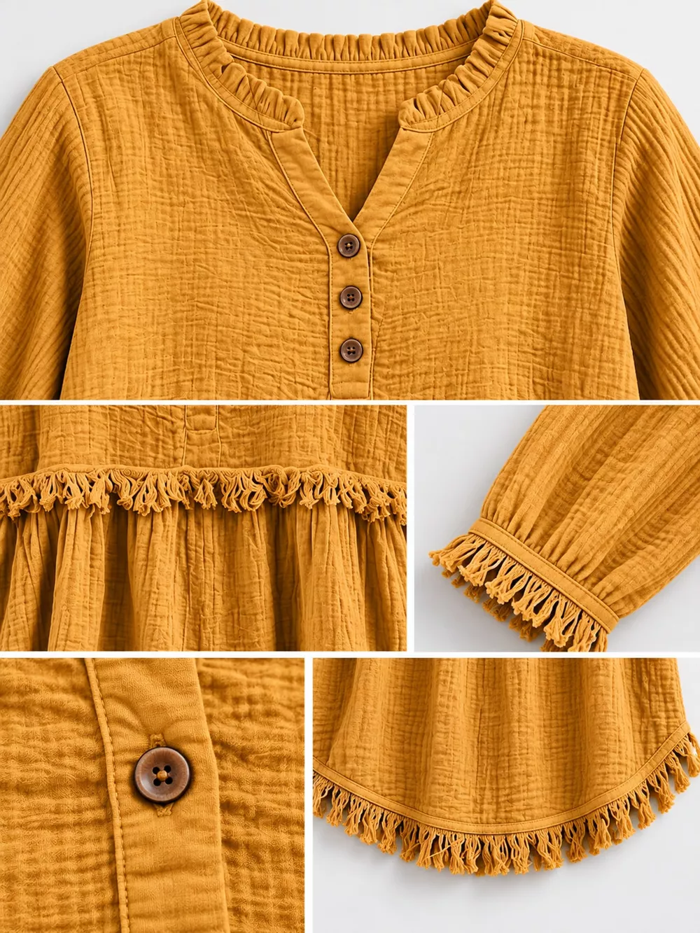Full Size Frayed Hem Button Detail Blouse Plus Size, image 15