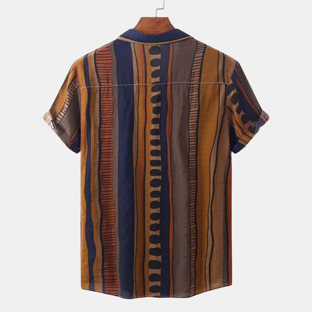 Men's Plus Size Striped Short Sleeve Button-Up Shirt, image 2