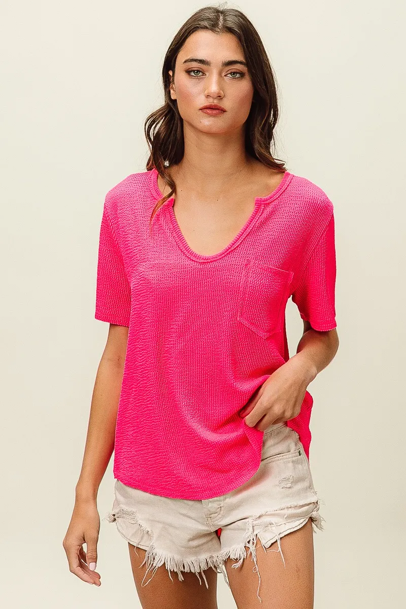 Waved Rib U Neck Top With Front Pocket, image 12