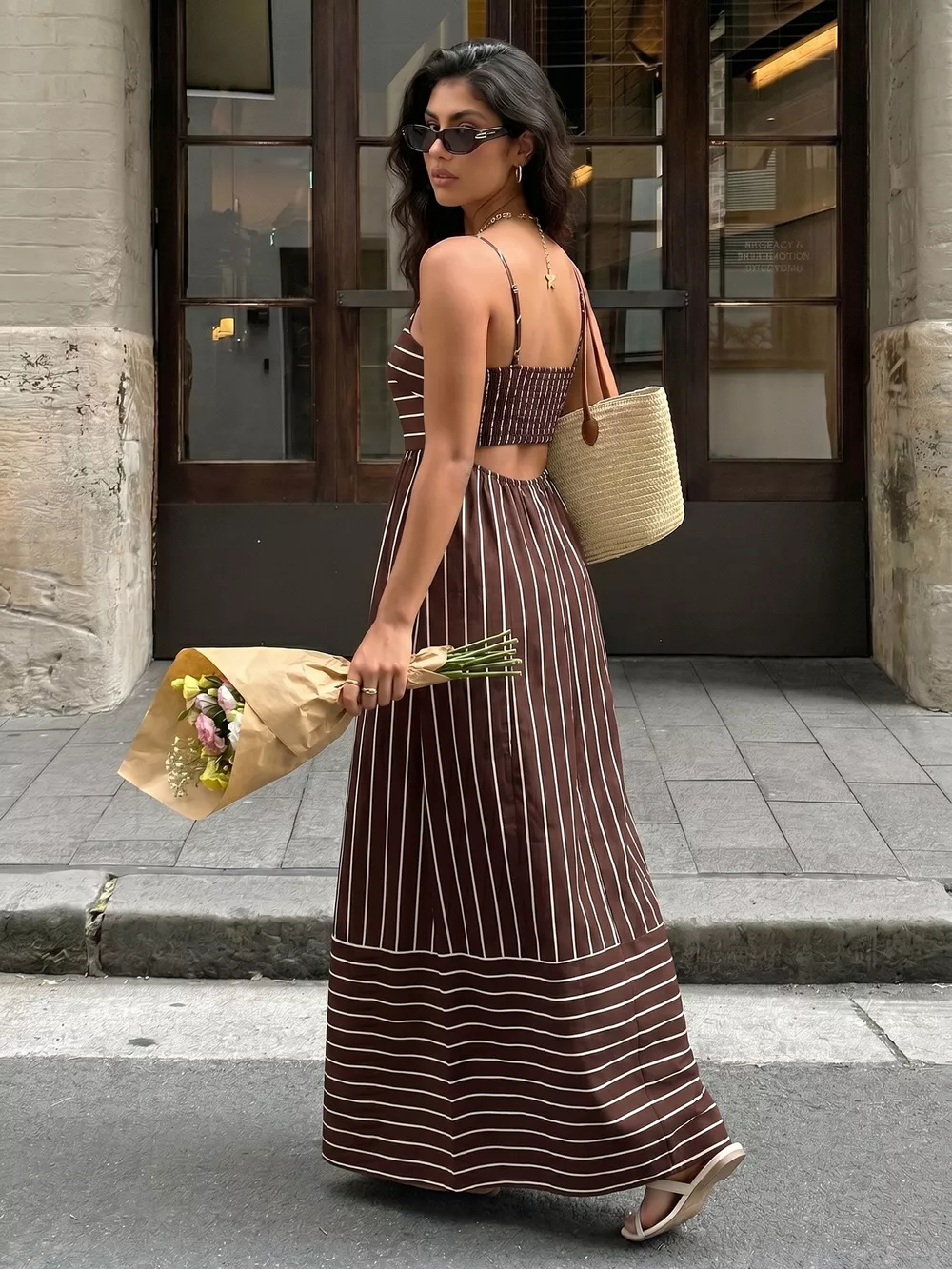 Striped Print Spaghetti Strap Maxi Dress, image 14