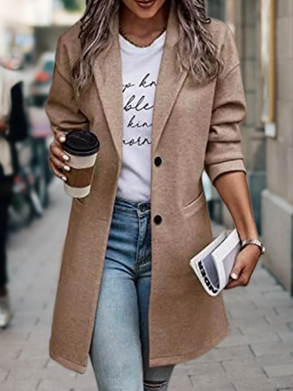Full Size Lapel Collar Button Up Coat Plus Size, image 10