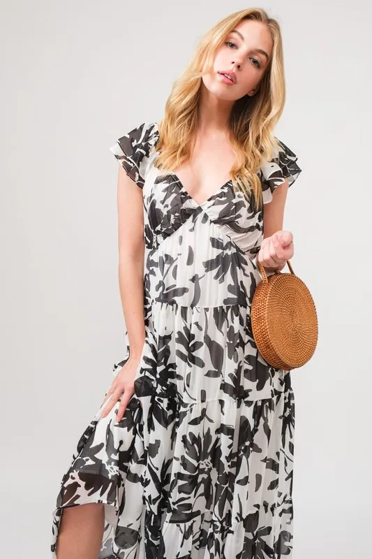 Ruffled Sleeve Tiered Floral Print Maxi Dress, image 6