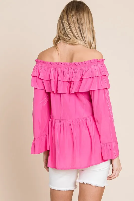 Ruffled Trumpet Sleeve Off-The-Shoulder Top, image 3