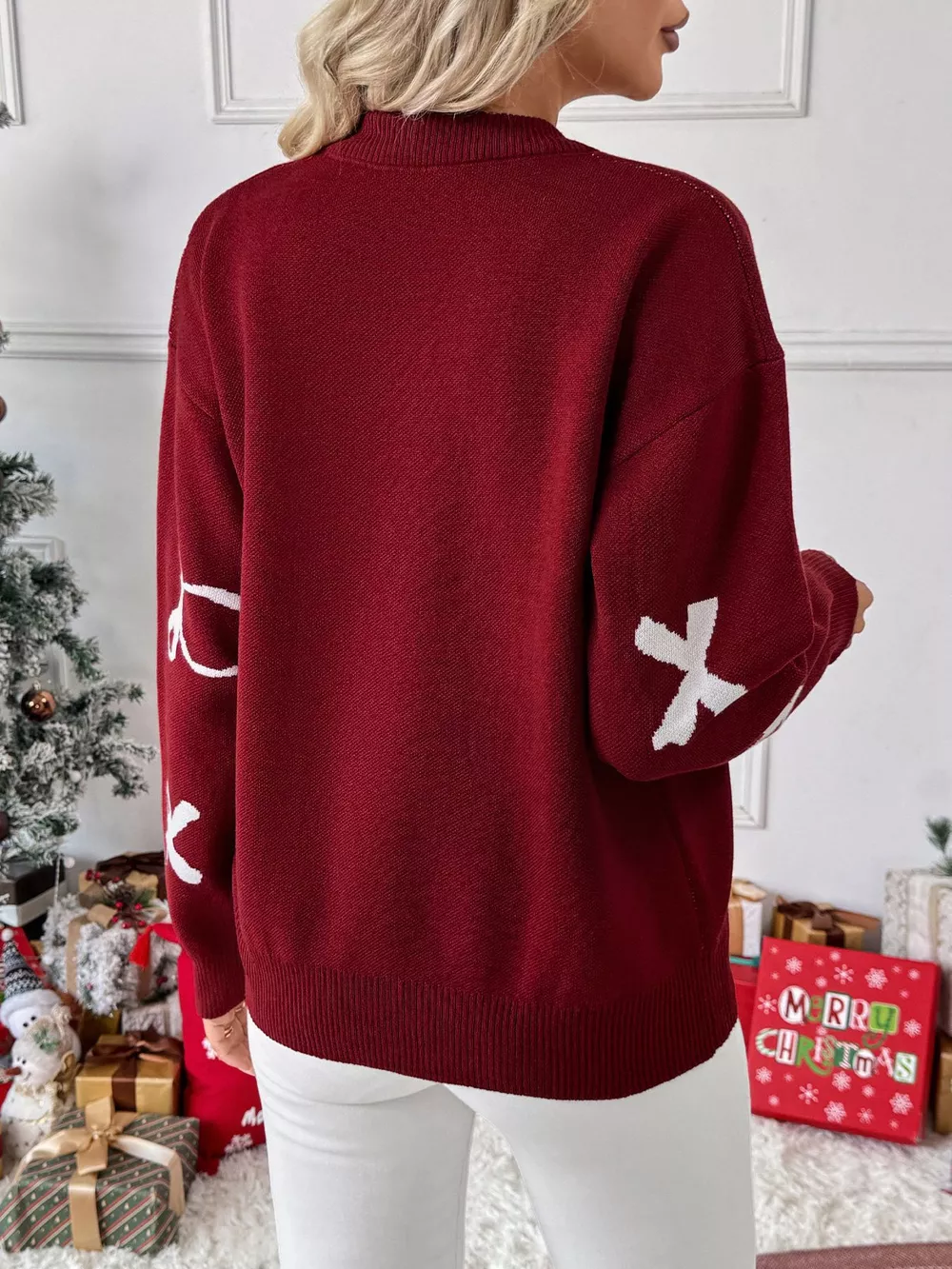 Bow Round Neck Long Sleeve Sweater, image 7