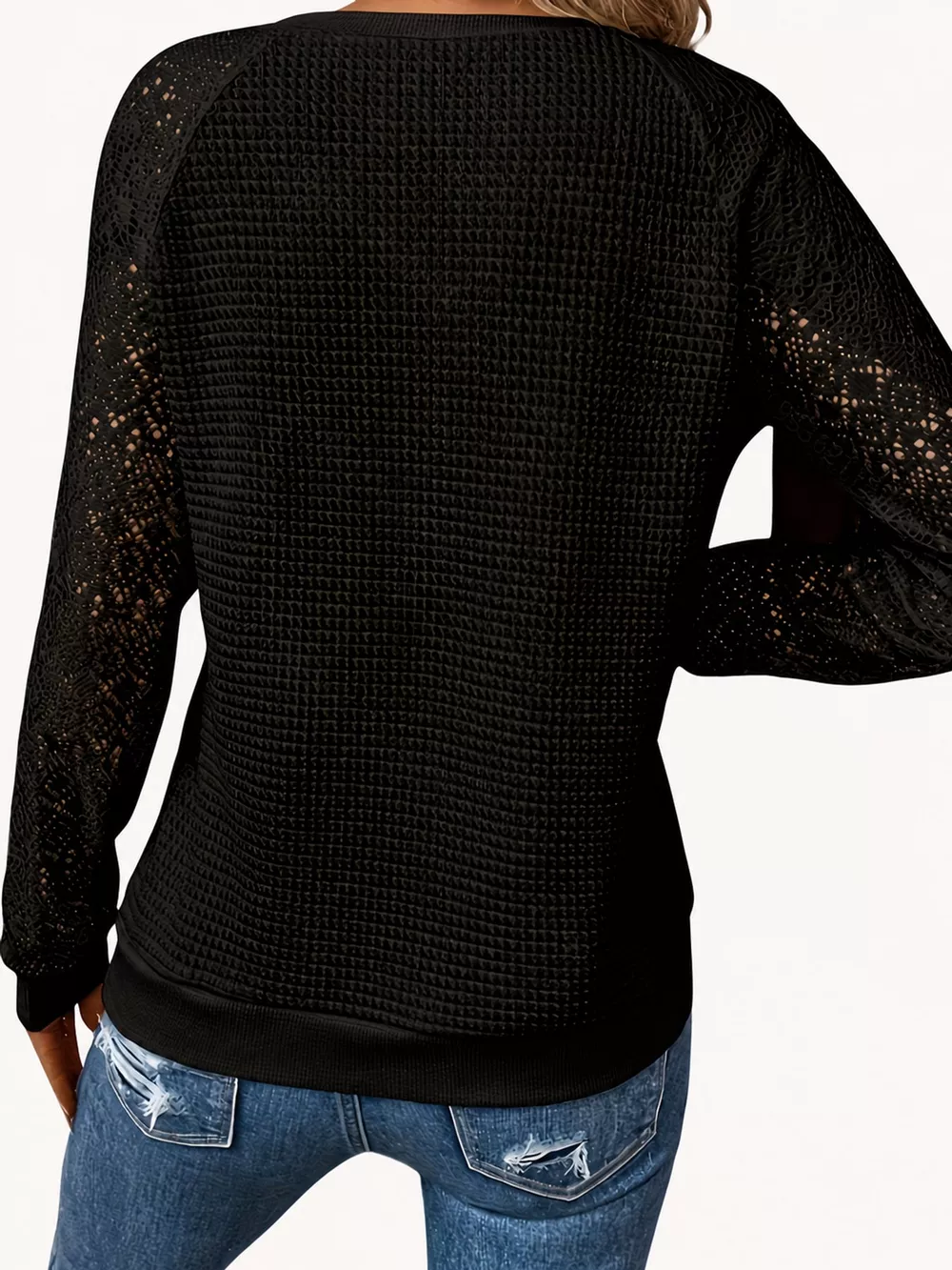Waffle Knit Lace Sleeve T-Shirt, image 6