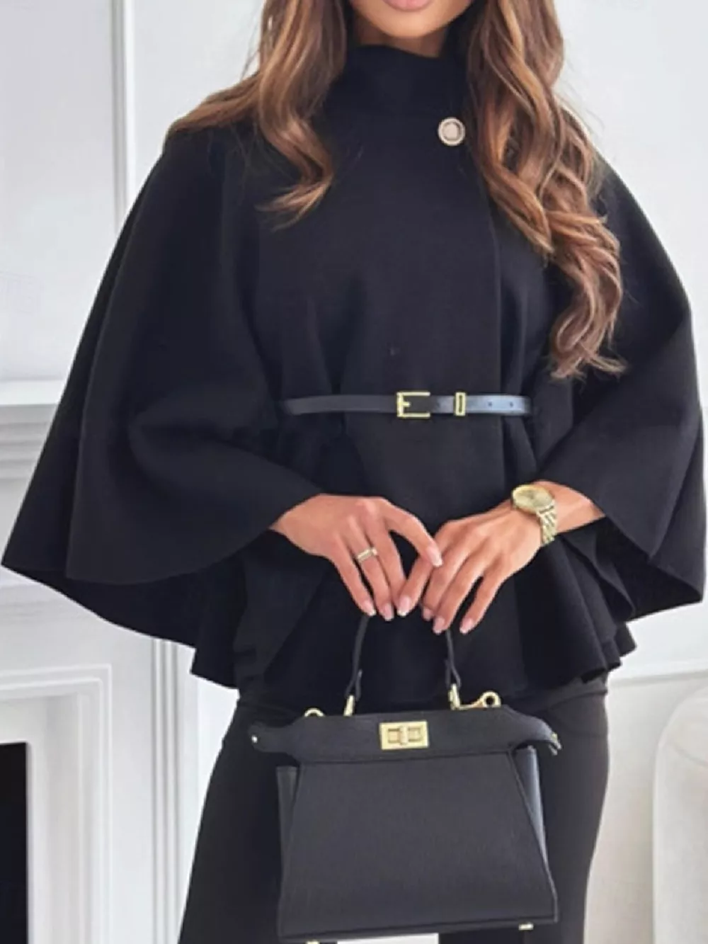 Mock Neck Cape Coat