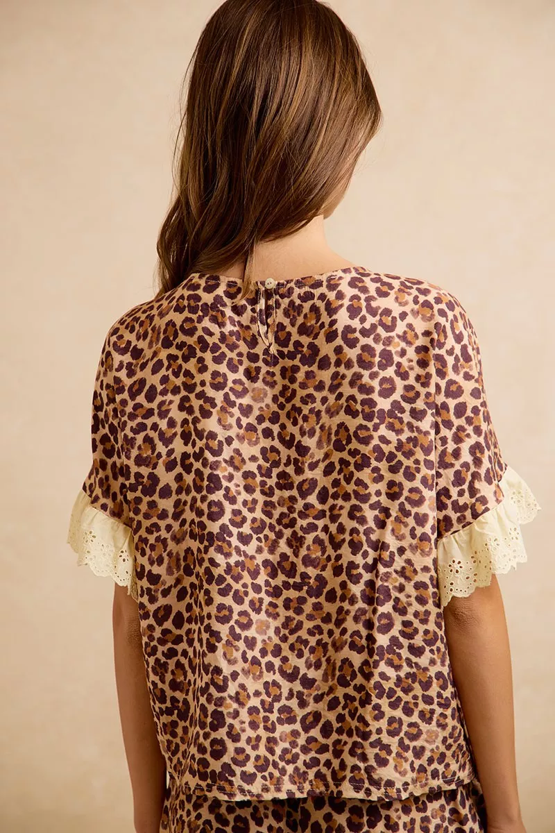 BiBi Leopard and Eyelet Lace Ruffled Top and Shorts Set, image 2