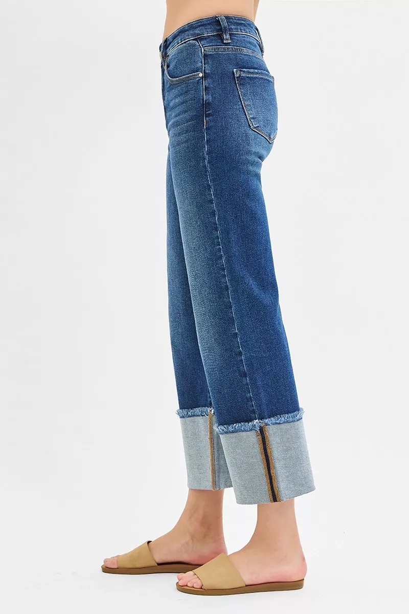 Full Size Mid Rise Crop Wide Wide Cuffed Jeans Plus Size, image 4