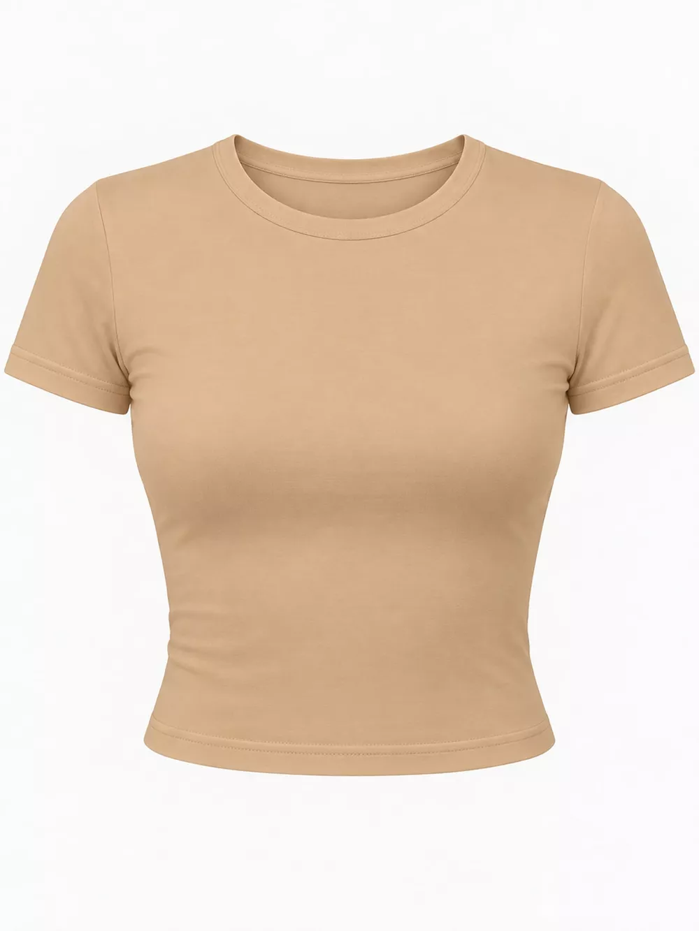 Slim Fit Basic Crew Neck Short Sleeve Crop T-Shirt, image 27
