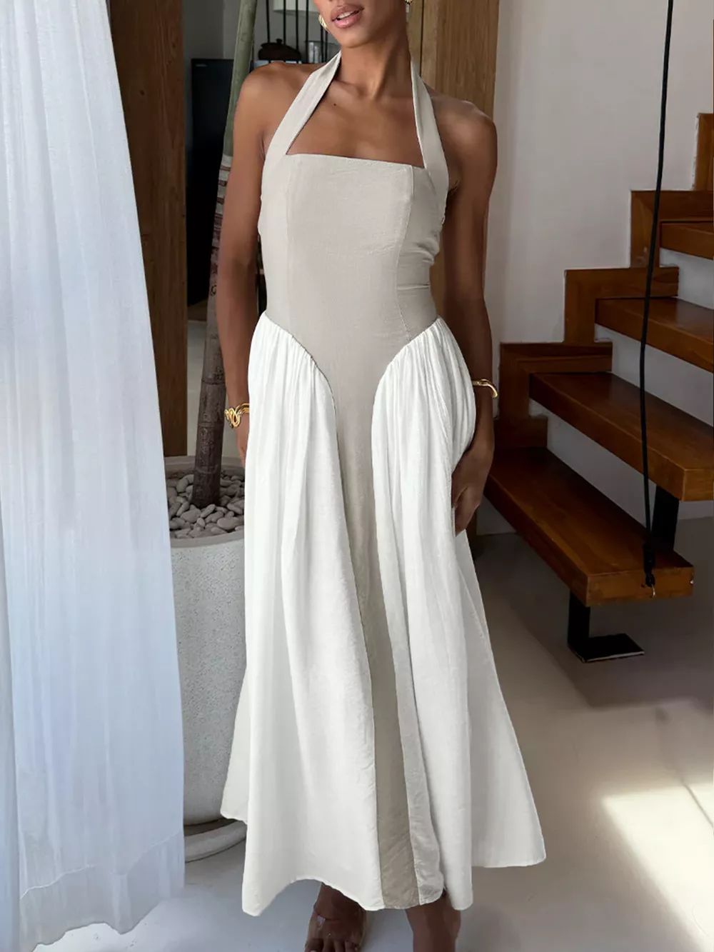 Halter Neck Two-Tone Maxi Dress, image 4