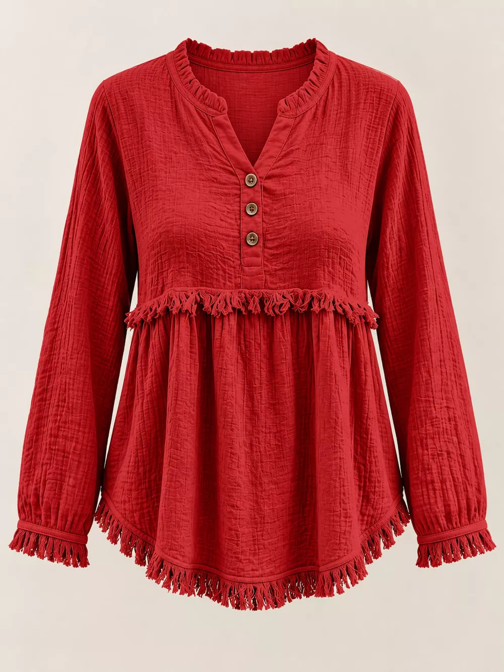 Full Size Frayed Hem Button Detail Blouse Plus Size, image 34