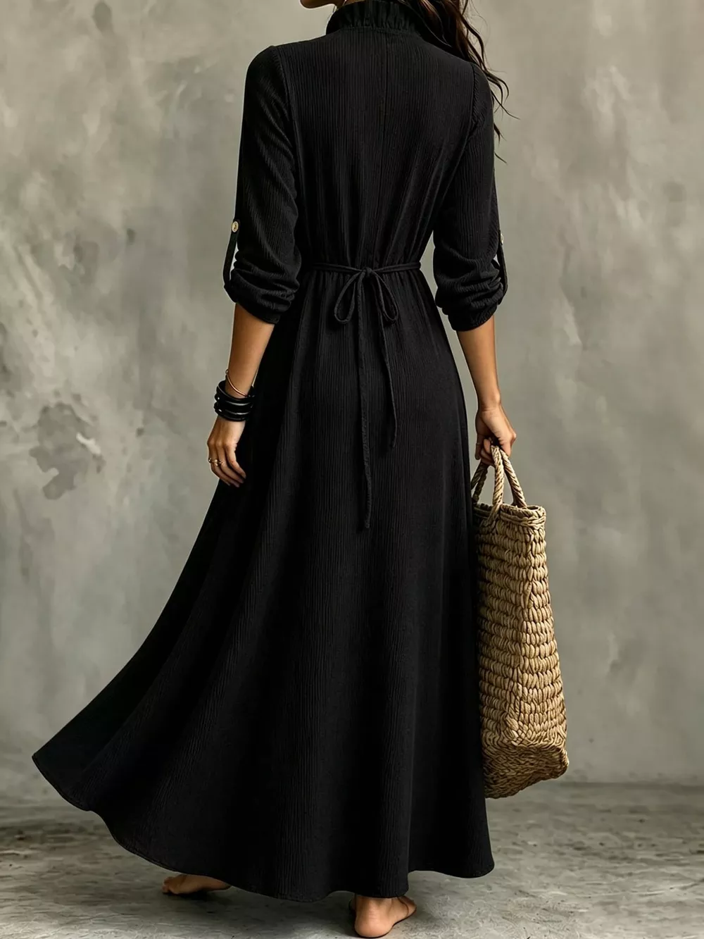 Full Size Frill Roll-Up Sleeve Maxi Dress Plus Size, image 10