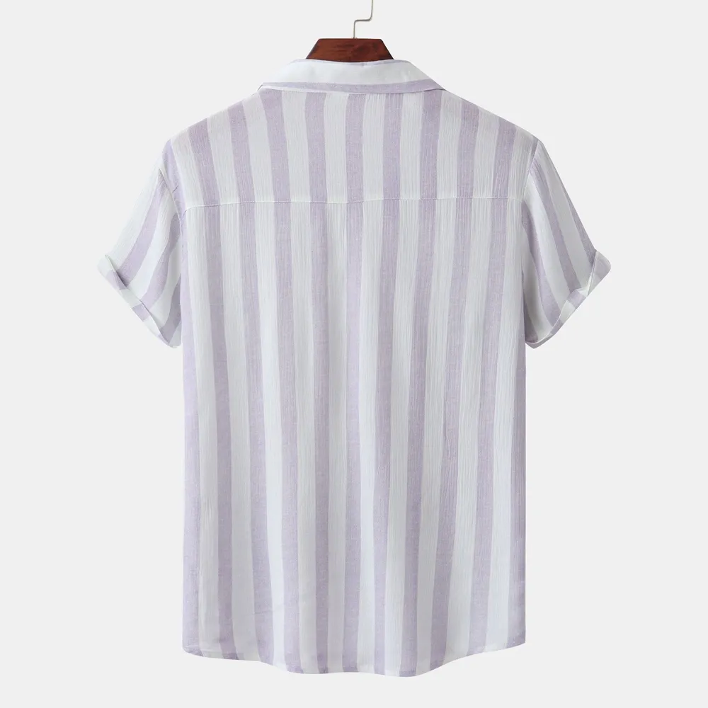 Men's Striped Short Sleeve Button-Down Shirt, image 2
