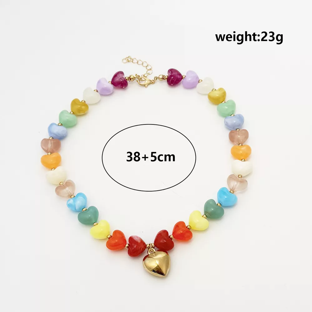 Colorful Heart Pendant Beaded Collarbone Necklace, image 7
