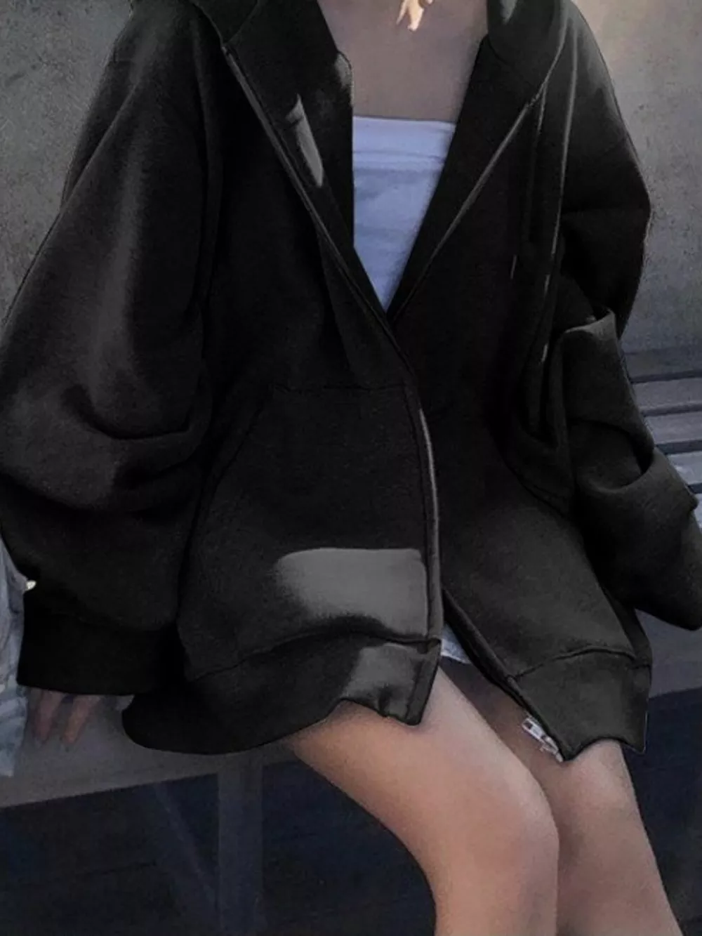 Full Size Zip-Up Dropped Shoulder Hoodie Plus Size, image 9